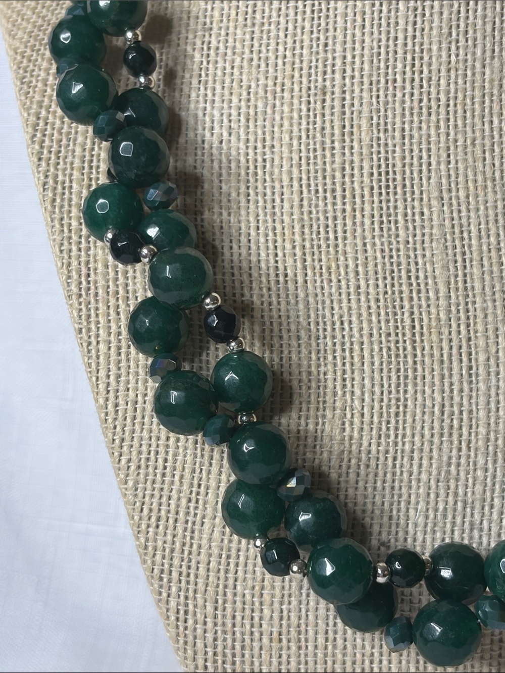 Emerald Faceted Bead Torsade Necklace w/Crystals - Picture 3 of 6